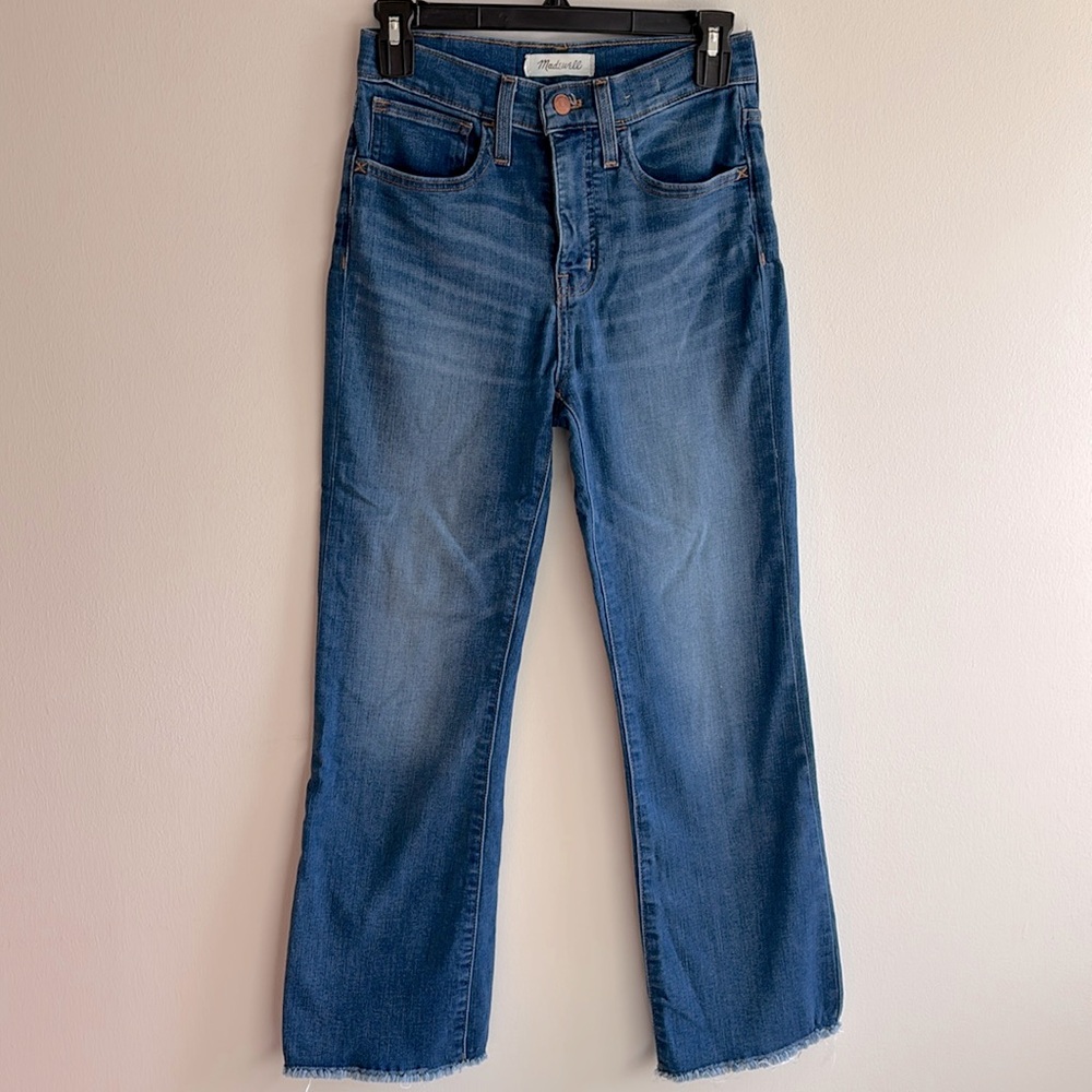 Madewell Cali Demi Boot high rise cropped raw hem jeans